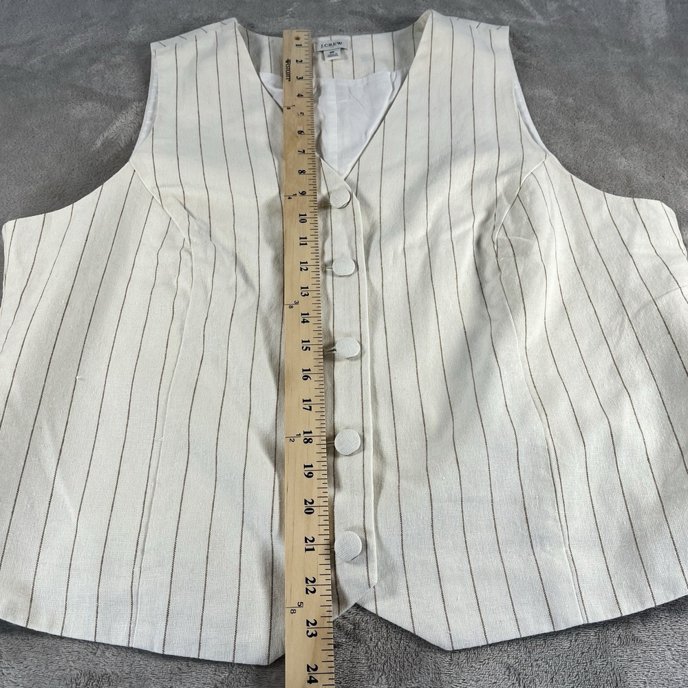 J.Crew Women 18 Linen Pinstripe Vest Cream Tan Button Layering Coastal Grandma - Picture 5 of 8